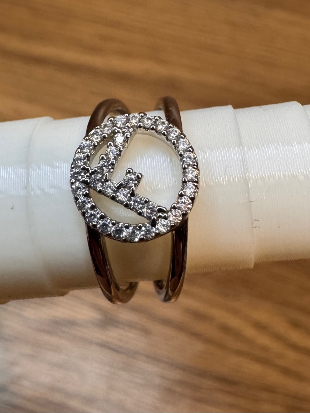 Fendi "F is Fendi" Silver Womens Ring with Crystals Size 6.5 Logo Charm